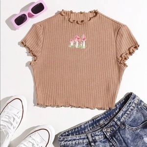 SOLD - Mushroom Rib Knit Lettuce Trim Crop Top